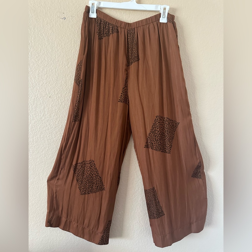 Wide Leg Brown Patterned Women's Pants